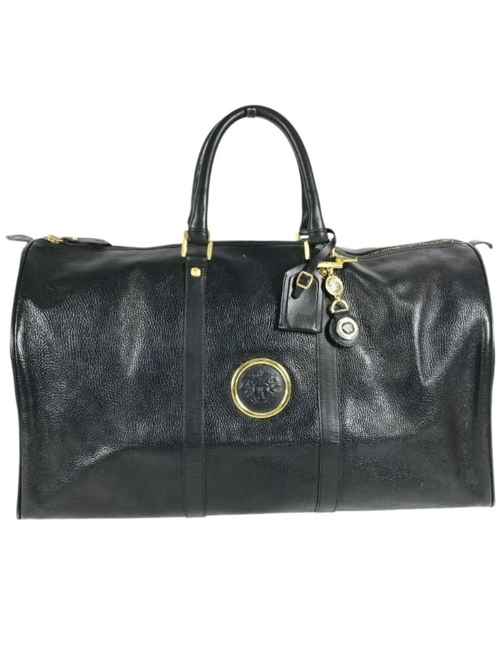Versace Handbag Sunburst Logo Leather Black